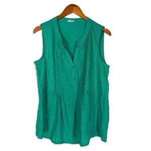Studio 1886 Embroidered Tunic Blouse Green Jade Sleeveless Boho Large